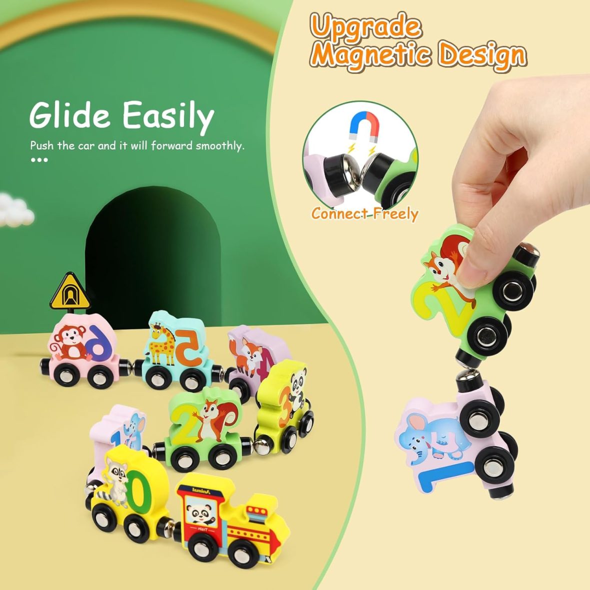 Wooden Magnetic Animal Number Train